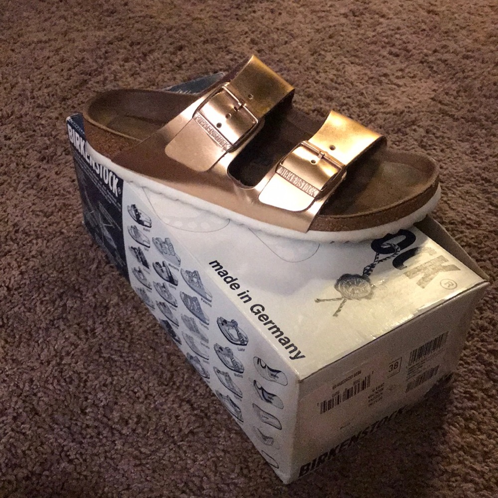 Rose gold Birkenstock sandals. Size 38.